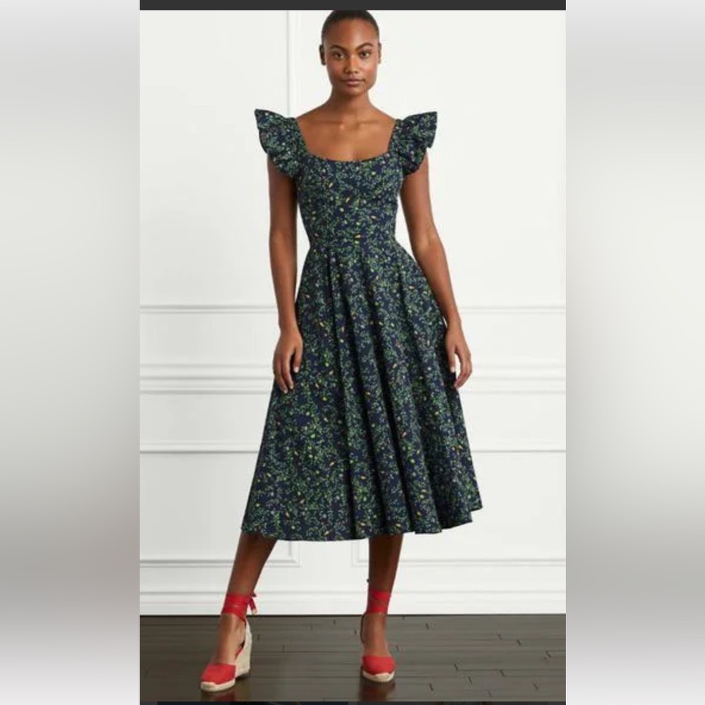 Hill House Navy and Yellow Floral Midi Dress